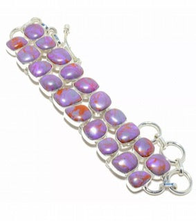 Purple Copper Turquoise Gemstone Sterling Silver Bracelet