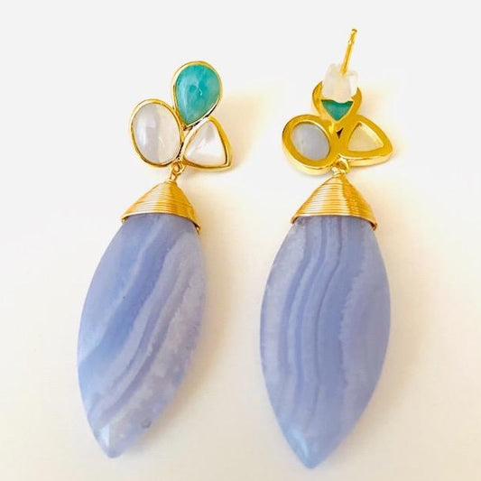 Blue Lace Multi-Gemstones Statement Earrings 2