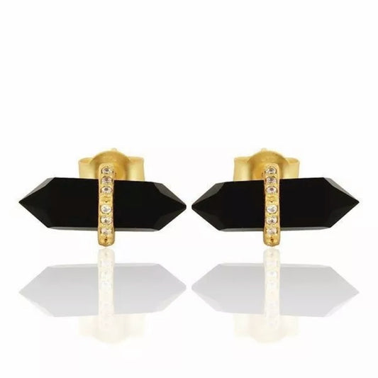 Black Onyx Pencil-Cut Gemstone Stud Earrings