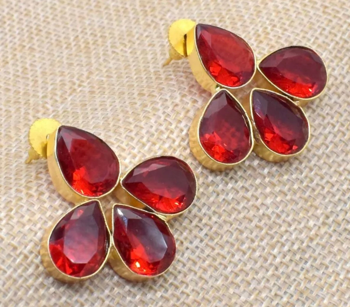 Red Garnet Quartz Stud Earrings 1.5”