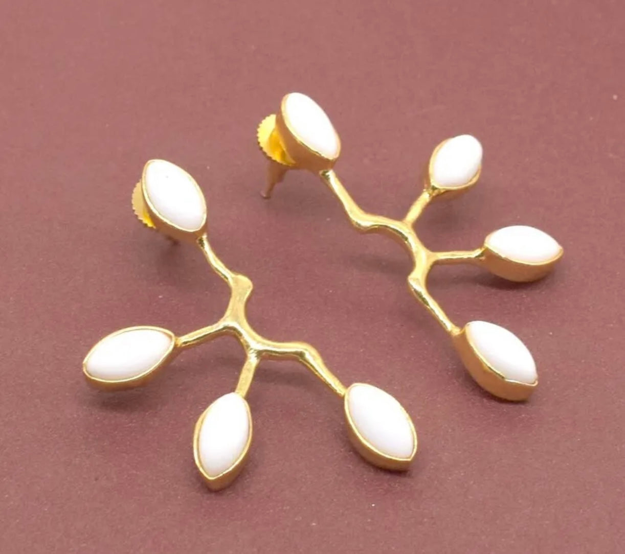 White Agate Marquis Sun Ray Statement Earrings 2”