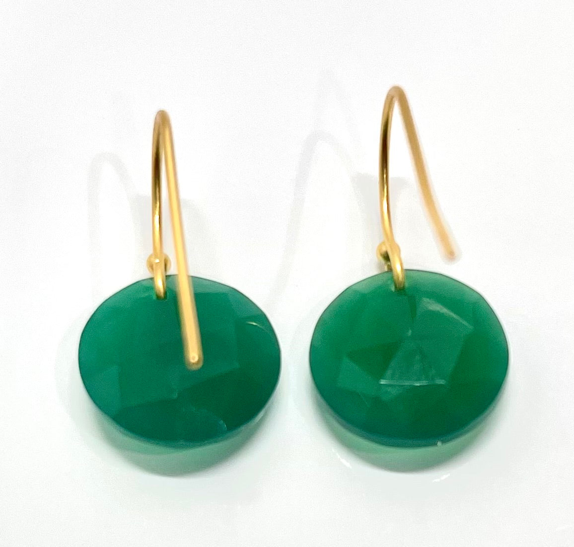 Briolette Green Onyx Gemstone Dangle Earrings 1.5”