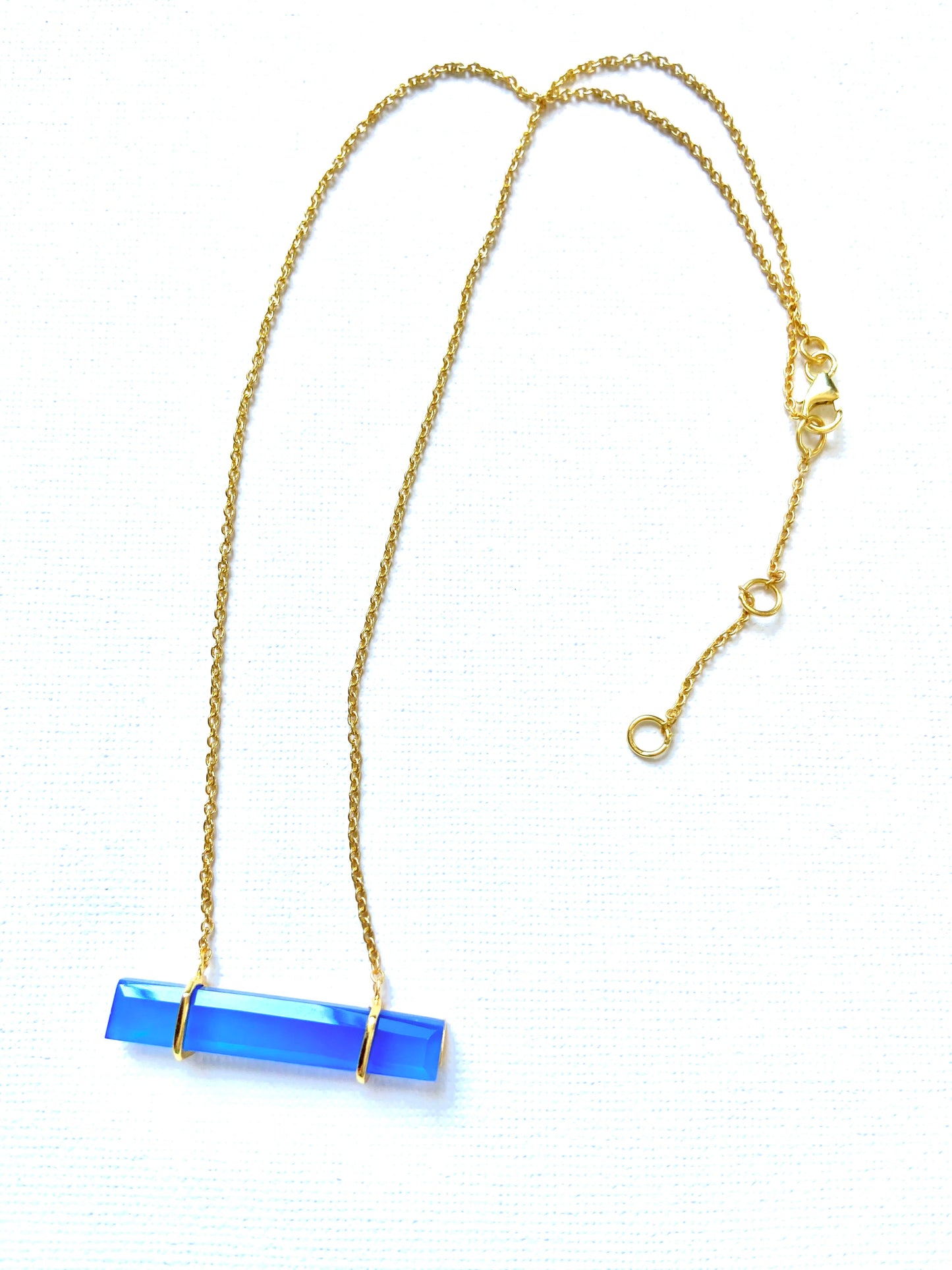 French Blue Chalcedony Gemstone Bar Chain Necklace 18”