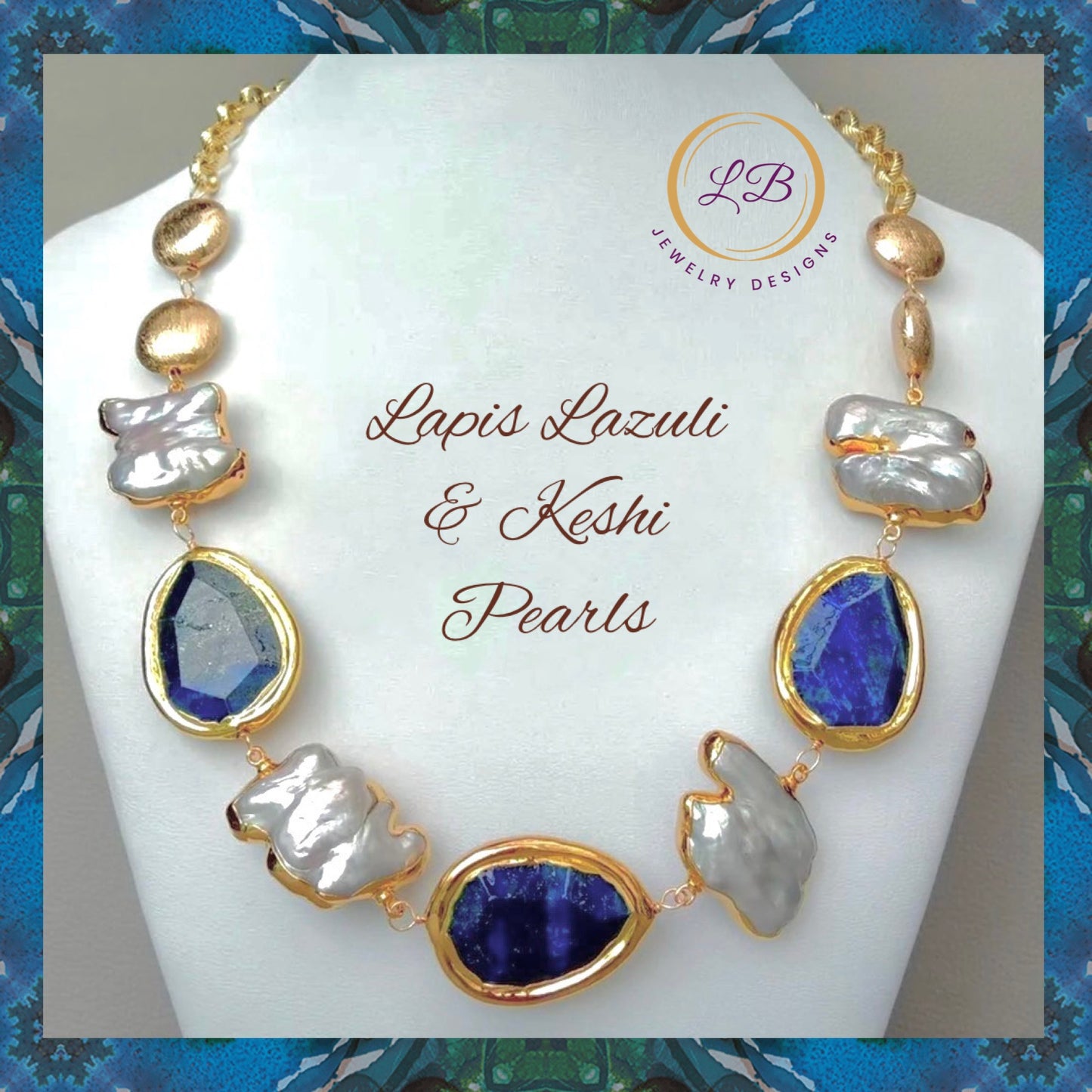 Lapis Lazuli & Keshi Pearl 22k Gold Vermeil Statement Necklace 21“