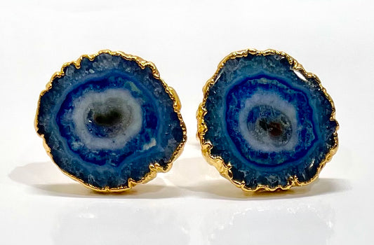 Stylish Midnight Blue Geode 24k Gold Electroplated Cufflinks