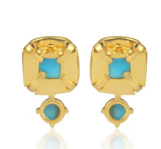 Criss Cross Turquoise Gemstone Gold Stud Earrings 1”