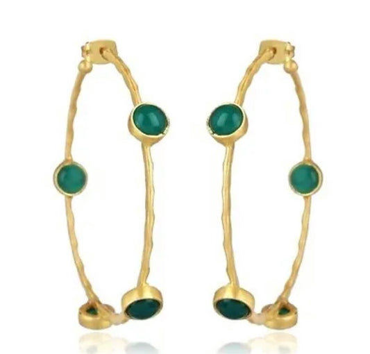 Oversized Green Onyx Inside-Out Gold Vermeil Statement Hoops 2.5”