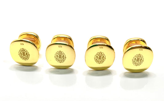 Criss Cross Orange Moonstone 22k Brusehed Gold Vermeil Cufflink Set w/Logo