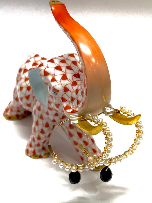 Freshwater Pearl Gold-Filled Hoop Earrings with Black Onyx Drop