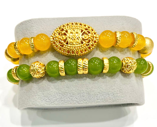 Green Jade and Yellow Onyx Gold Bracelet Stack
