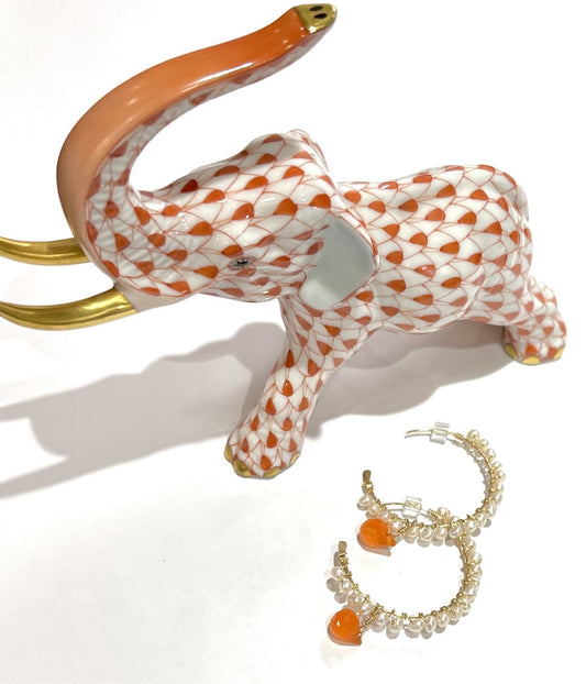 Lightweight Freshwater Pearls & Orange Carnelian Gemstone Gold Hoops