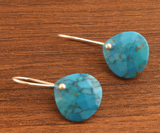 Sterling Silver Heart-Shaped Turquoise Gemstone Dangle Earrings 1”