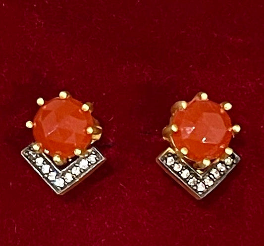 Petite Orange Carnelian and Rhodium Gold Stud Earrings