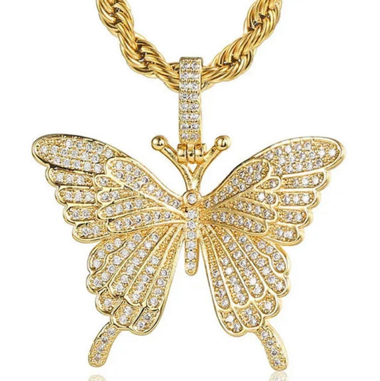 Dazzling 18k Yellow Gold Zirconia Butterfly Statement Pendant