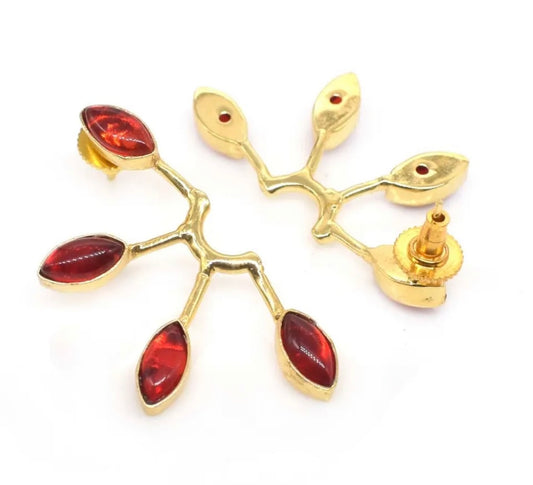 Red Garnet Quartz Marquis Sun Ray Statement Earrings 2”