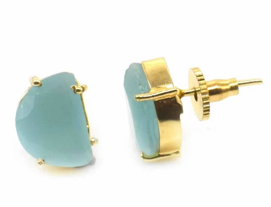 Aqua Chalcedony Demi-Sphere Shaped Gemstone Stud Earrings 1