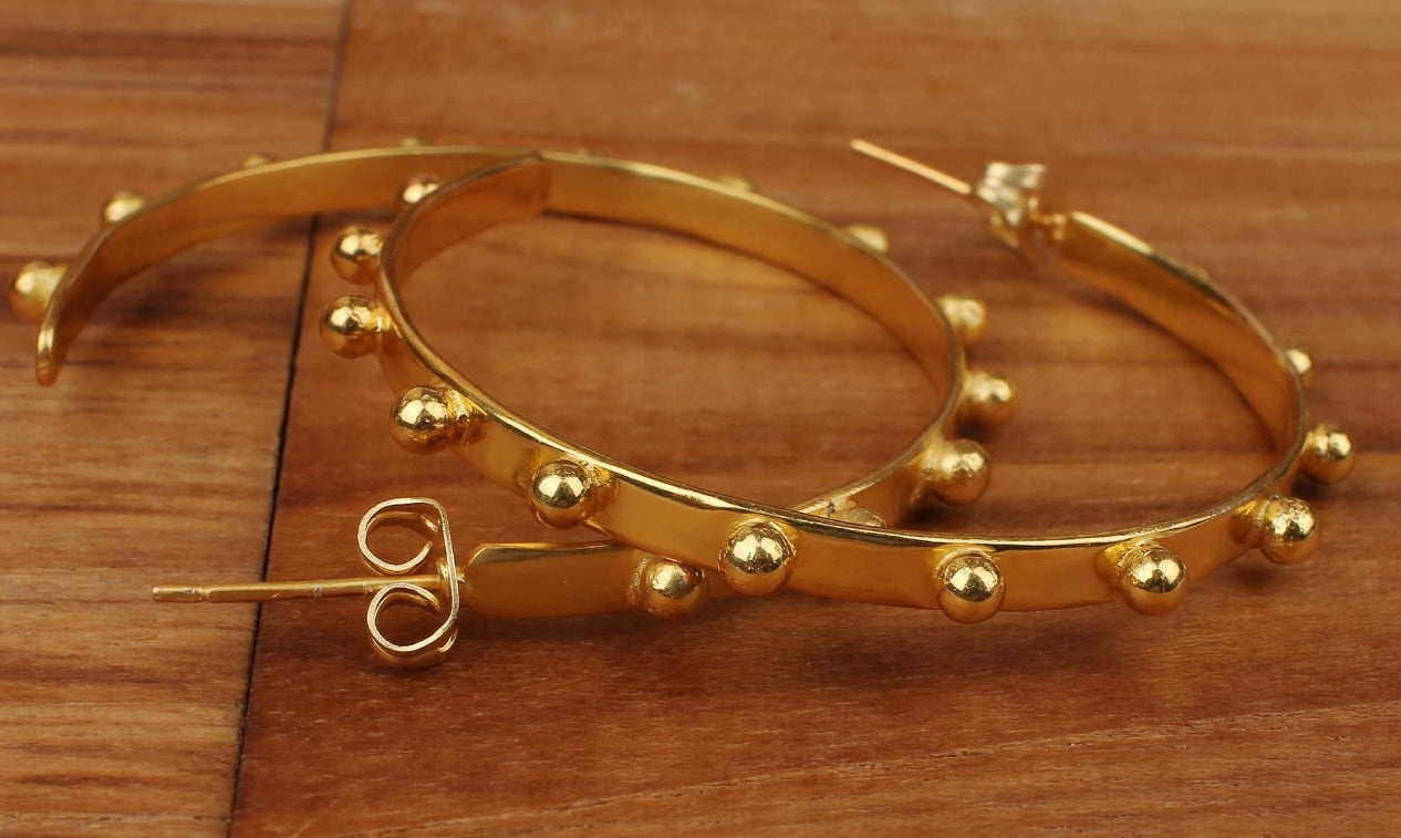 Lightweight Dot-Design Gold Hoops