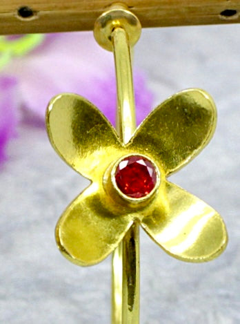 Mandarin Garnet Gemstone Flower Gold-Filled Hoop Earrings 2”