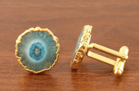 Brilliant Teal Geode 24k Gold Electroplated Cufflinks