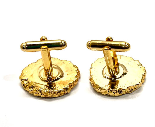 Stylish Earth-Tones Geode 24k Gold Electroplated Cufflinks