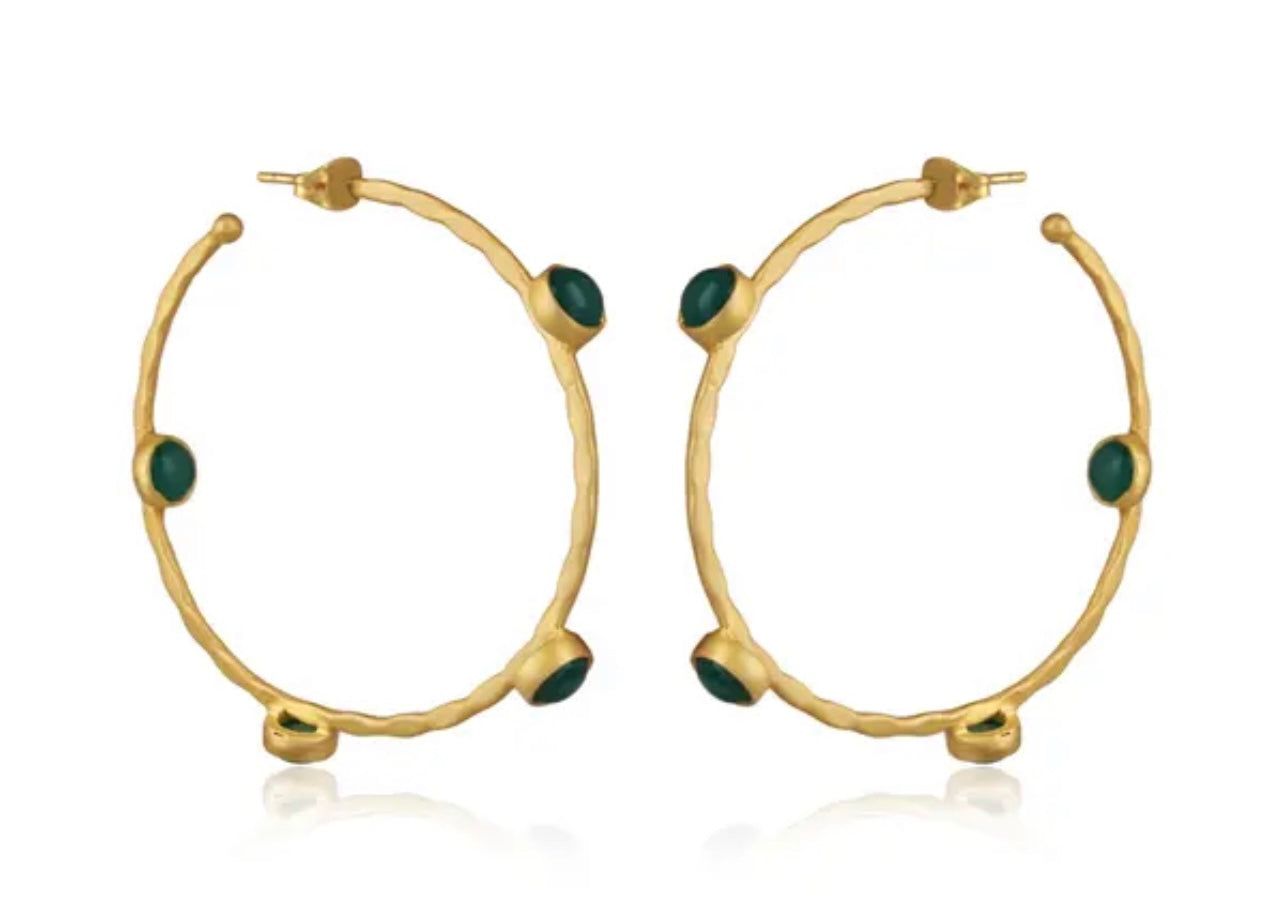 Oversized Green Onyx Inside-Out Gold Vermeil Statement Hoops 2.5”