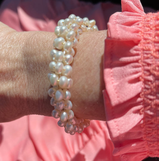 Freshwater Pearl Bangle Bracelet with Magnetic Clasp