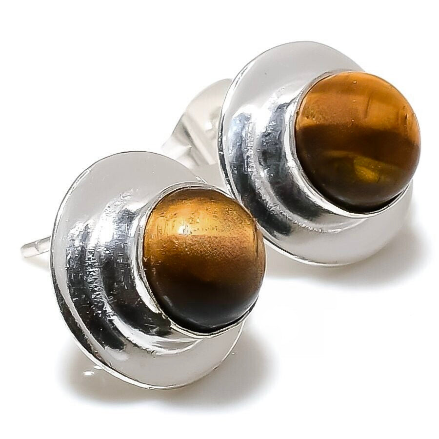 Sterling Silver Tiger's Eye Gemstone Bracelet and Stud Earrings Set