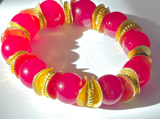 Rose Ruby Quartz Gemstone Beaded Statement Bracelet