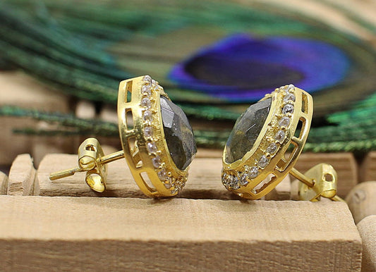 Fire Labradorite Zircon Stud Earrings 1