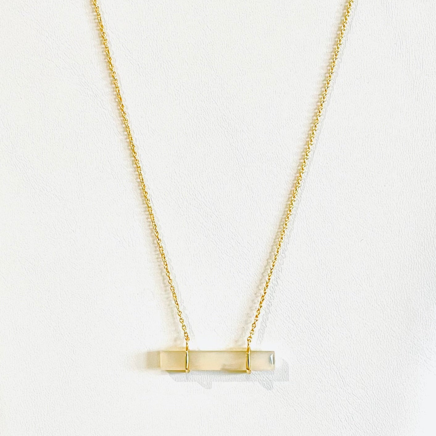 White Moonstone Gemstone Gold Bar Pendant Necklace and Stud Earrings Set 18"