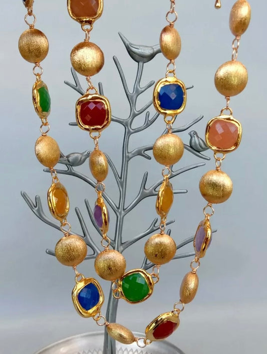 Multi-Colored Jade 18k Brushed Gold Vermeil Statement Necklace