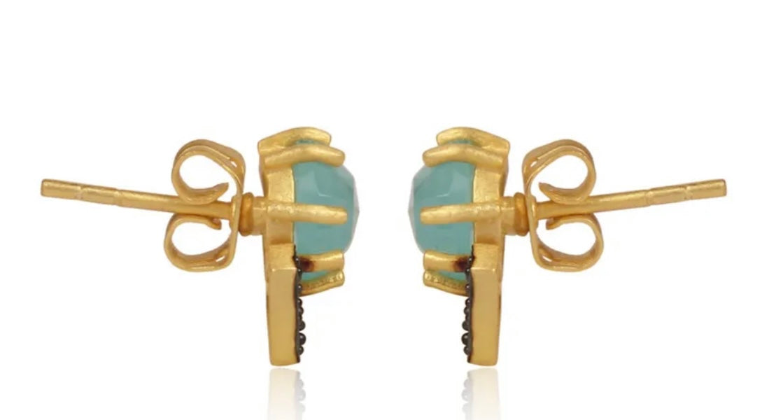 Petite Aqua Chalcedony and Rhodium Stud Earrings