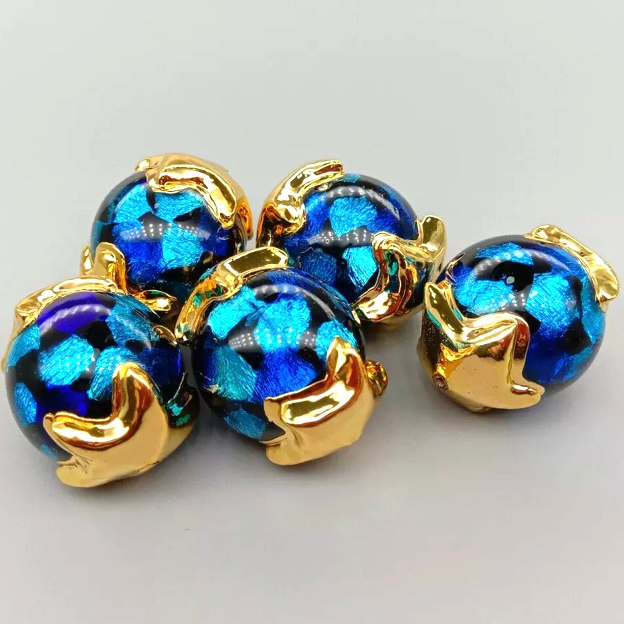 Blue Murano Baubles and Pearl Chain Triple-Strand Statement Necklace 19”