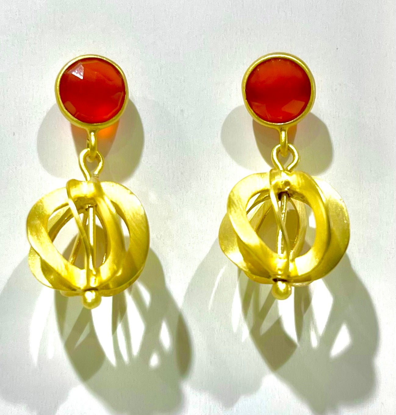 Orange Carnelian Gold Vermeil Filigree Dangles 1.18”