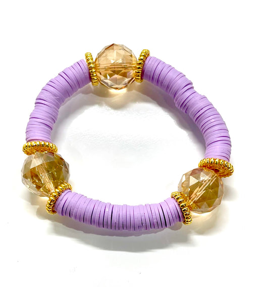 Purple Heishi Polymer Bracelet with Swarovski Crystals