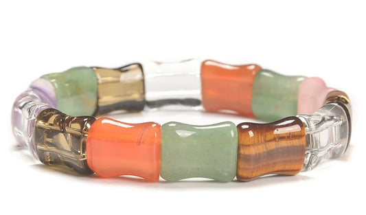 Rare Multi-Gemstone Bamboo-Style Gemstone Bangle Bracelet