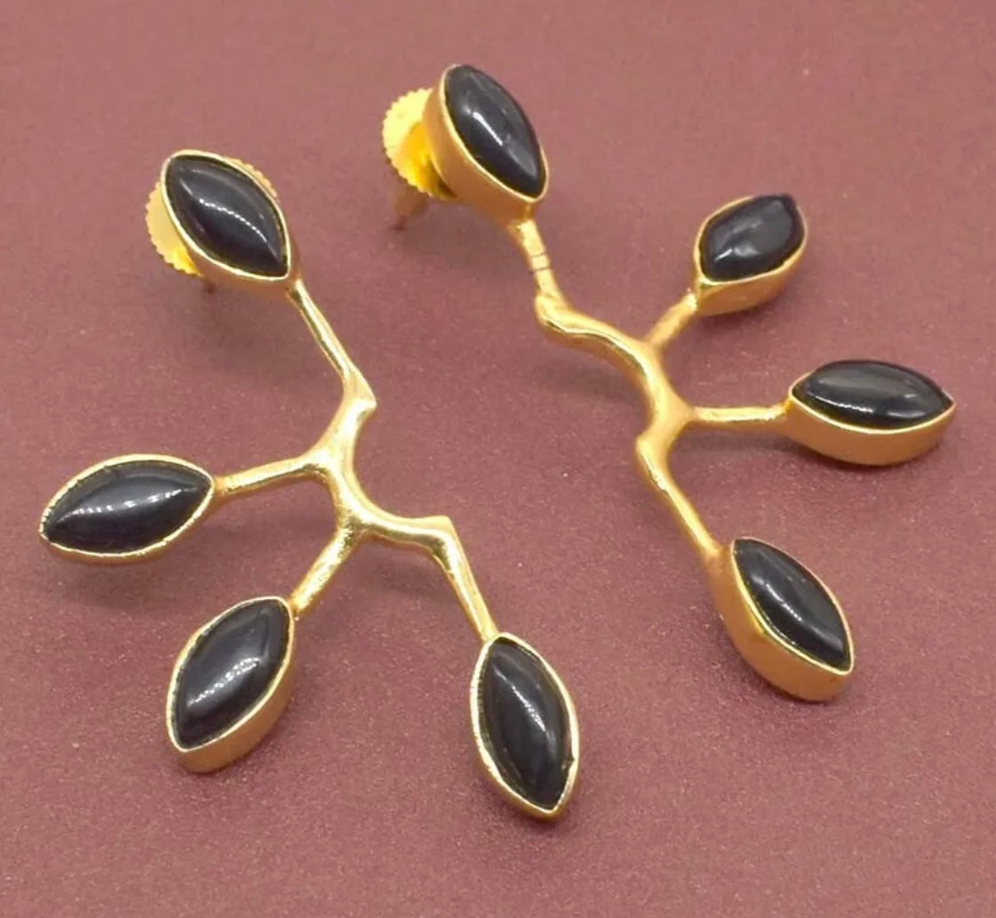 Black Onyx Marquis Sun Ray Statement Earrings 2”