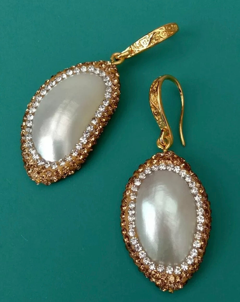 Pearl & Gold Marcasite Statement Earrings