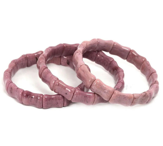 Pink Rhodonite Gemstone Bamboo Bangle Bracelet
