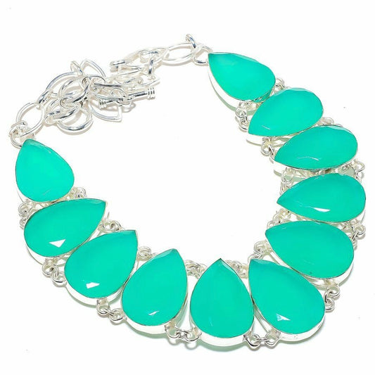 Colorful Green Chalcedony Gemstones Statement Necklace