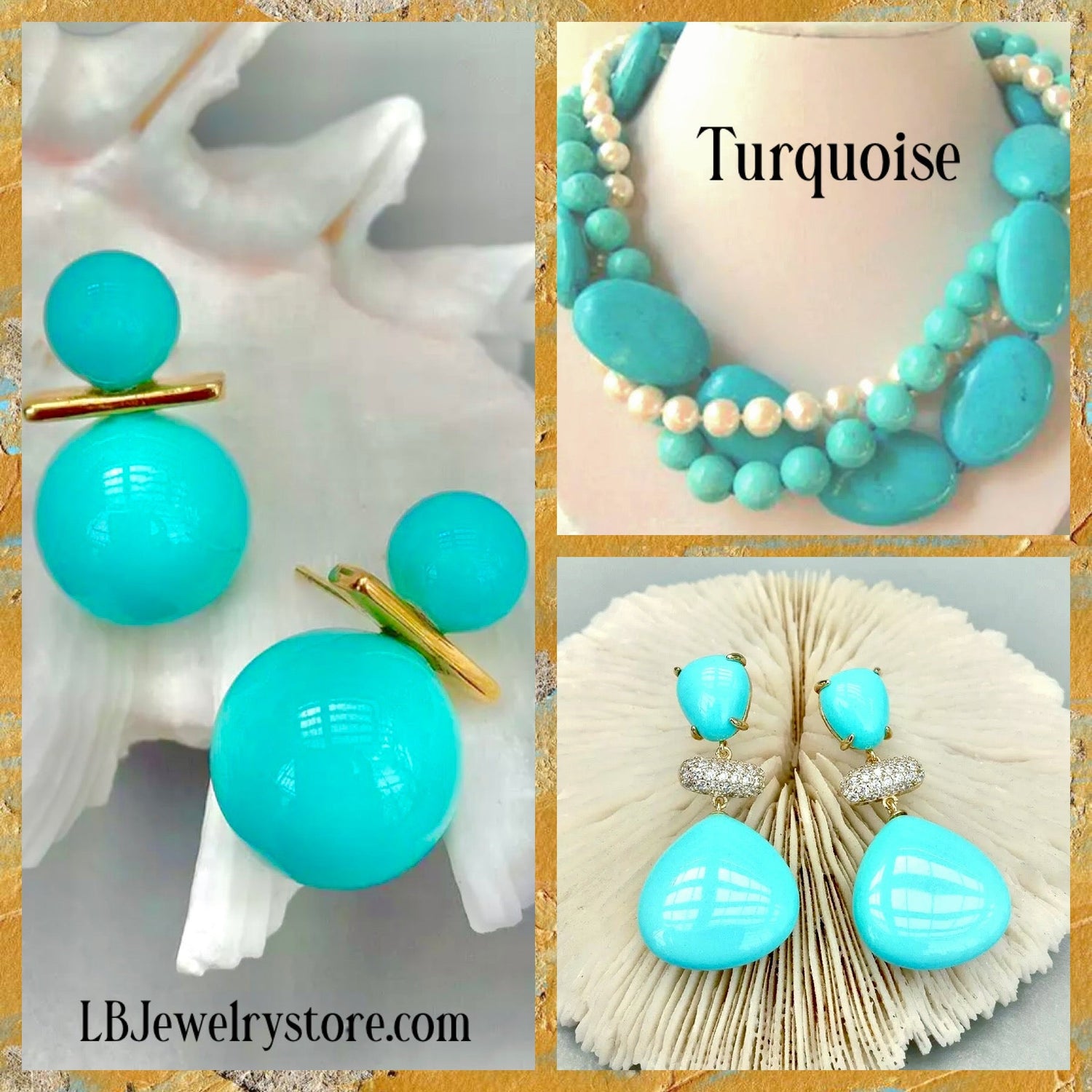 Gold Turquoise Jewelry Dallas. Colors vary from sky blue, greenish blue, or pale green depending on the quantities of copper within it. Richer color types are the most appreciated. The most preferred color is a strong sky blue.