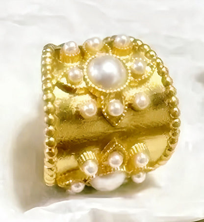 Pearl Huggie Hoop Gold Earrings