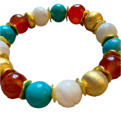 Carnelian, Turquoise & Mother of Pearl Gemstone Bracelet