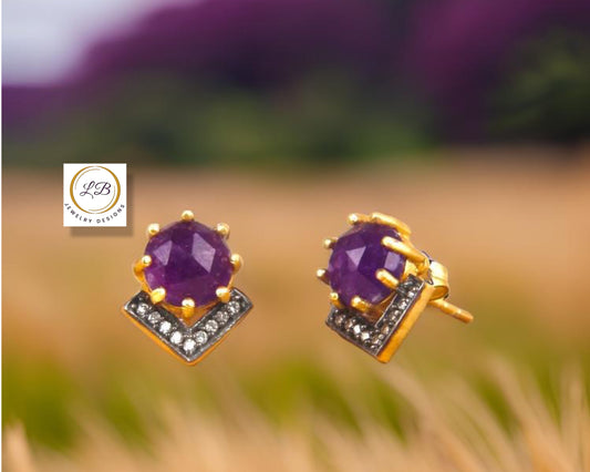 Petite Purple Aventurine and Rhodium Gold Stud Earrings