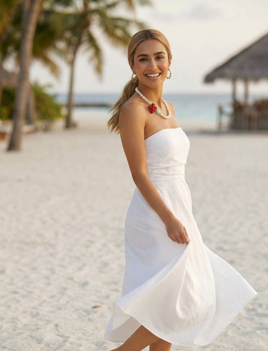 Capri Rosso Coral, Freshwater Pearl & Blue Opal Necklace - Luxury Coastal Statement Jewelry Set