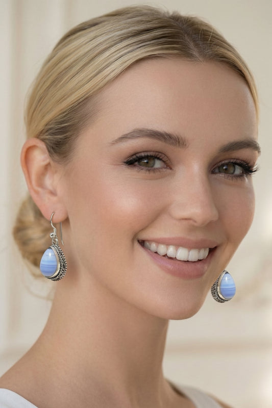 Capri Blue Lace Agate Sterling Silver Teardrop Earrings