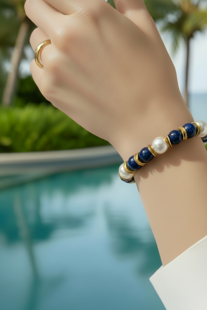 Capri Azure Lapis & Pearl Pendant Necklace, Stud Earrings & Bracelet Set – Gold Vermeil Coastal Luxury Jewelry