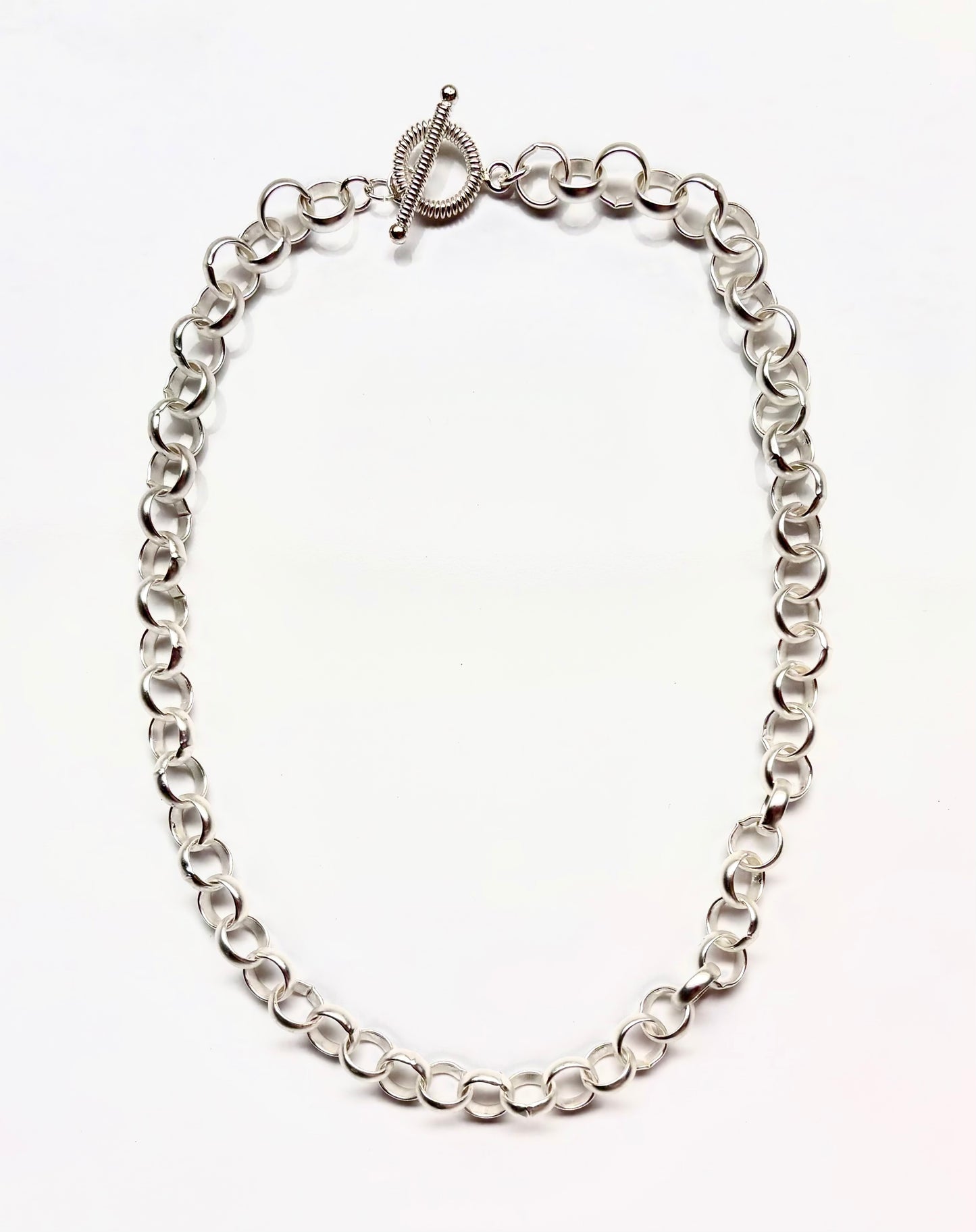 Matte Silver Rolo Cable Chain 10mm Toggle Chain Necklace 18”