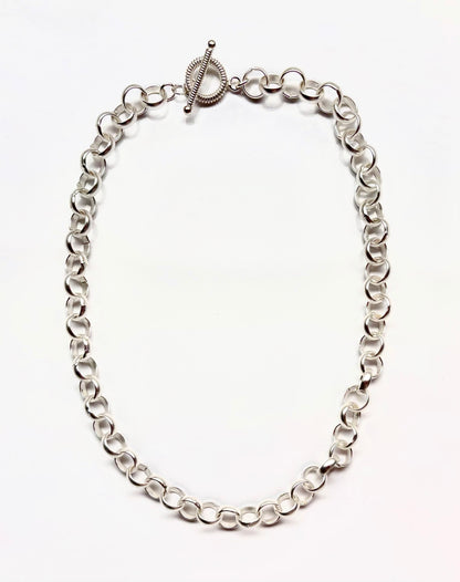 Matte Silver Rolo Cable Chain 10mm Toggle Chain Necklace 18”