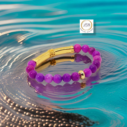 Purple Sugilite Gemstone & 18k Gold Vermeil Bali Tube Bracelet